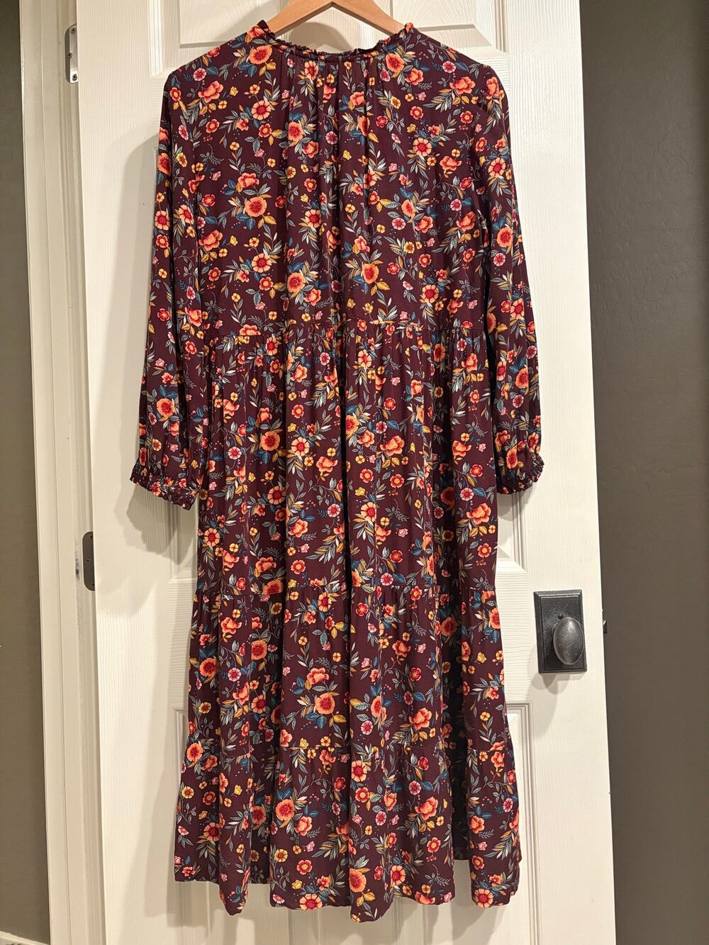 OLD NAVY Burgundy Floral Boho Maxi Dress Size Large Autumn Modest Casual